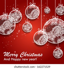 Christmas ball on the red background and place for your text