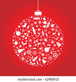 Christmas Ball, On Red Background, Vector Illustration