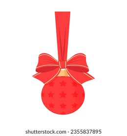 Christmas ball on a ribbon with a bow isolated on a white background.