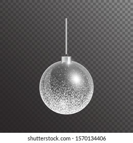 Christmas ball on a transparent background. Bright jewelry with a silver light effect.
