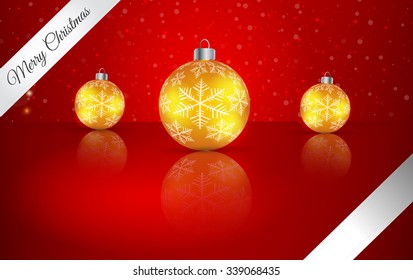 Christmas ball  on winter background with snow and snowflakes. M