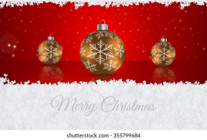 Christmas ball  on winter background with snow and snowflakes. Merry Christmas Vector illustration