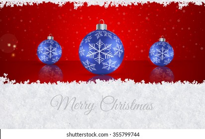 Christmas ball  on winter background with snow and snowflakes. Merry Christmas Vector illustration