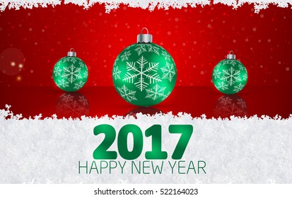 Christmas ball  on winter background with snow and snowflakes. Happy New Year 2017 Vector illustration