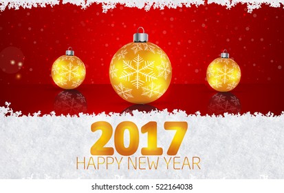 Christmas ball  on winter background with snow and snowflakes. Happy New Year 2017 Vector illustration