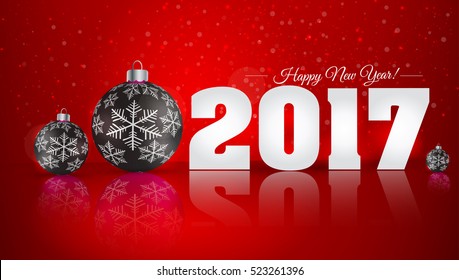 Christmas ball  on winter background with snow and snowflakes. Happy New Year . Vector illustration. EPS 10