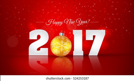 Christmas ball  on winter background with snow and snowflakes. Happy New Year . Vector illustration. EPS 10