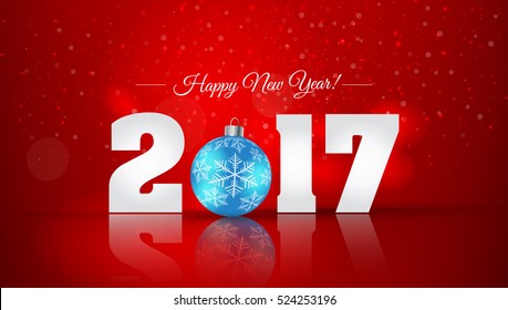 Christmas ball  on winter background with snow and snowflakes. Happy New Year . Vector illustration. EPS 10