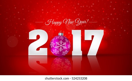 Christmas ball  on winter background with snow and snowflakes. Happy New Year . Vector illustration. EPS 10