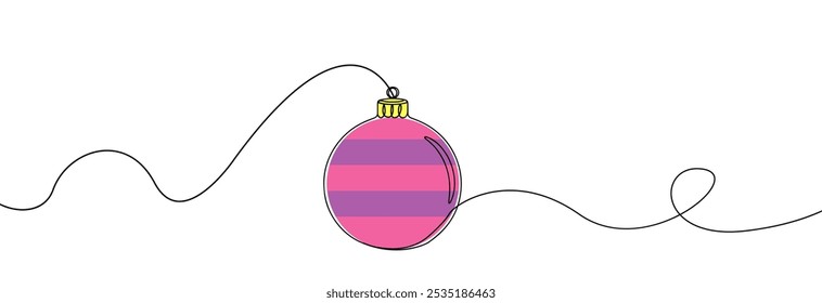 Christmas ball one line icon. Simple one continuous line drawing of christmas bauble isolated on white background.Holiday christmas decoration.