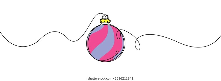 Christmas ball one line icon. Simple one continuous line drawing of christmas bauble isolated on white background.Holiday christmas decoration.