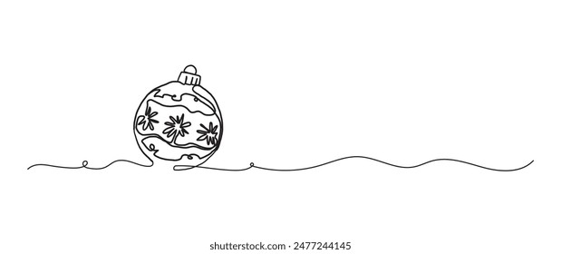 Bola de Navidad adorno continuo de una línea de dibujo, elemento de arte de una sola línea, Ilustración vectorial minimalista de línea de boceto, concepto de año nuevo de invierno de navidad