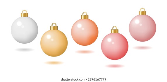 Elementos de adorno de bola de Navidad. Juego de ornamentos de bola gorras doradas se burlan de los colores pastel. Aislado sobre fondo blanco. Ilustración vectorial.