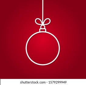 Christmas ball ornament line shape on red background. Vector illustation.