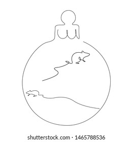 Christmas ball with ornament mouse isolated on white, vector illustration