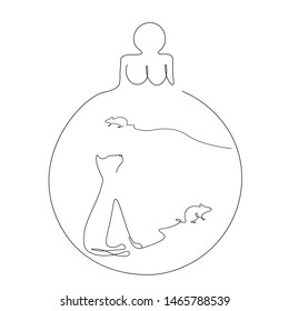 Christmas ball with ornament mouse isolated on white, vector illustration