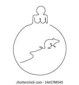 Christmas ball with ornament mouse isolated on white, vector illustration