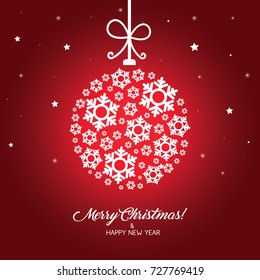Christmas ball ornament  on red magic background.