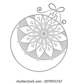 Christmas ball with an ornament on a white background. Coloring book for children and adults. decorative element for the design of postcards