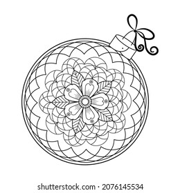 Christmas ball with an ornament on a white background. Coloring book for children and adults. decorative element for the design of postcards