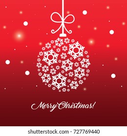 Christmas ball ornament with red vector background.