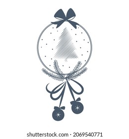 Christmas ball ornament simple design. Hand drawn Christmas bauble. Decoration isolated elements. Doodles and sketches vector illustration
