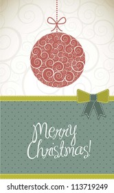 christmas ball with ornament, vintage card. vector illustration