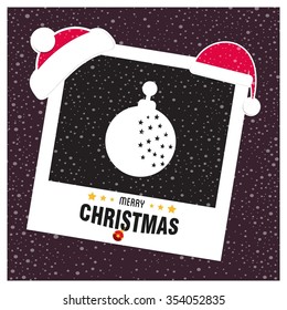 Christmas Ball Ornaments card Design. Picture frame with Santa Hat