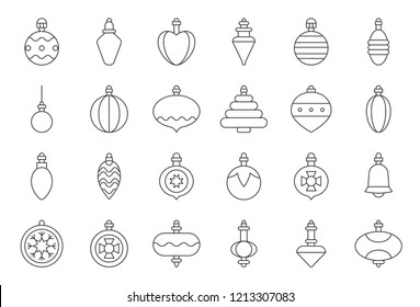 Christmas ball ornaments icon set 2, outline editable stroke on white background
