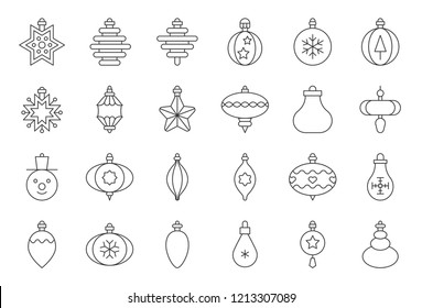 Christmas ball ornaments icon set 1, outline editable stroke on white background