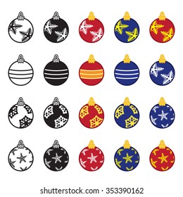  Christmas ball, ornaments icon set. Colored and black/white. Vector eps10.