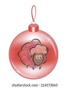 Christmas ball ornaments with zodiac sign. Sheep. Vector illustration