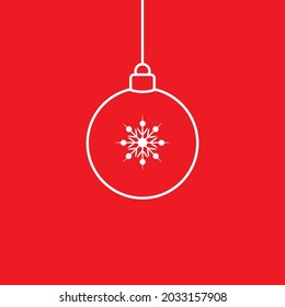 Christmas ball outlined with snowflake Icon on red background