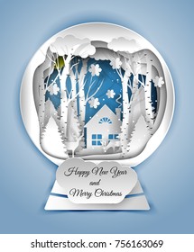 Christmas ball paper art style design. Creative happy new year and Merry  Christmas 2021 design. 