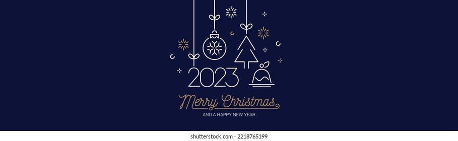 Balón de Navidad con un patrón de abeto y copos de nieve dentro. Texto de felicitación. Banner de Navidad horizontal, encabezados, sitios. Diseño moderno y plano. Ilustración del vector