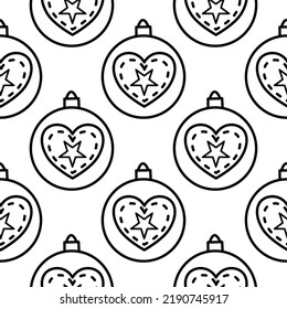Christmas ball pattern for holidays. Seamless bulb texture for New Year celebration event. Cute minimalist line art background. Happy holidays vector illustration. Christmas tree decoration backdrop