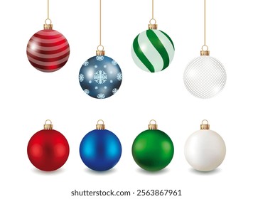 Christmas ball with pattern isolated on white background. Christmas tree decoration with ornament. Vector set.