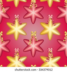 Christmas ball pattern, New year decorations. vector. Wallpaper with bow and ribbon. Sparkles and bokeh. Shiny and glowing