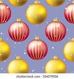 Christmas ball pattern, New year decorations. vector. Wallpaper with bow and ribbon. Sparkles and bokeh. Shiny and glowing