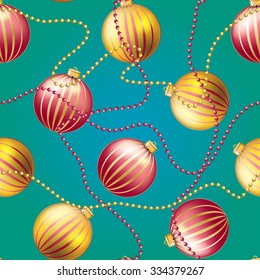 Christmas ball pattern, New year decorations. vector. Wallpaper with bow and ribbon. Sparkles and bokeh. Shiny and glowing