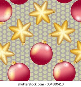 Christmas ball pattern, New year decorations. vector. Wallpaper with bow and ribbon. Sparkles and bokeh. Shiny and glowing