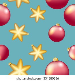 Christmas ball pattern, New year decorations. vector. Wallpaper with bow and ribbon. Sparkles and bokeh. Shiny and glowing