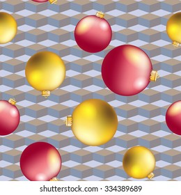 Christmas ball pattern, New year decorations. vector. Wallpaper with bow and ribbon. Sparkles and bokeh. Shiny and glowing