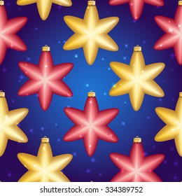 Christmas ball pattern, New year decorations. vector. Wallpaper with bow and ribbon. Sparkles and bokeh. Shiny and glowing