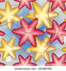 Christmas ball pattern, New year decorations. vector. Wallpaper with bow and ribbon. Sparkles and bokeh. Shiny and glowing