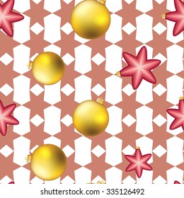 Christmas ball pattern, New year decorations. vector. Wallpaper with bow and ribbon. Sparkles and bokeh. Shiny and glowing