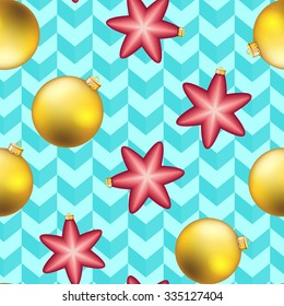 Christmas ball pattern, New year decorations. vector. Wallpaper with bow and ribbon. Sparkles and bokeh. Shiny and glowing