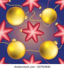 Christmas ball pattern, New year decorations. vector. Wallpaper with bow and ribbon. Sparkles and bokeh. Shiny and glowing