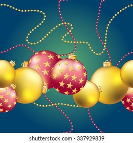 Christmas ball pattern, New year decorations. vector. Wallpaper with bow and ribbon. Sparkles and bokeh. Shiny and glowing