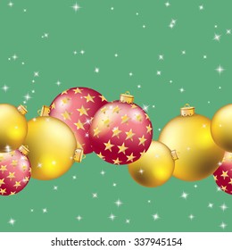 Christmas ball pattern, New year decorations. vector. Wallpaper with bow and ribbon. Sparkles and bokeh. Shiny and glowing